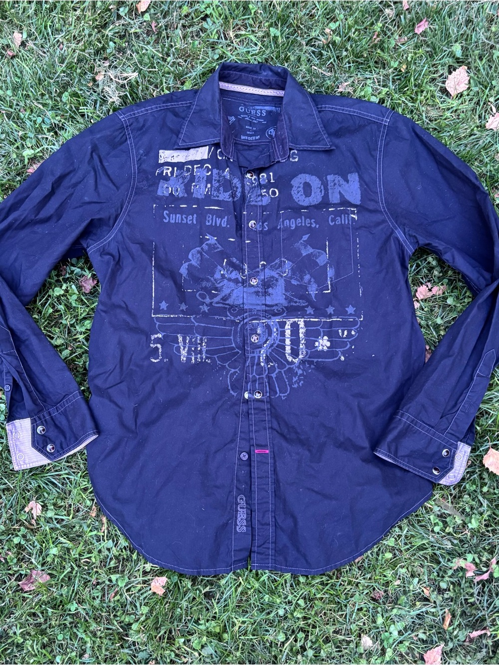 Guess Y2K Shirt Men's Black Graphic Button-Up Shirt